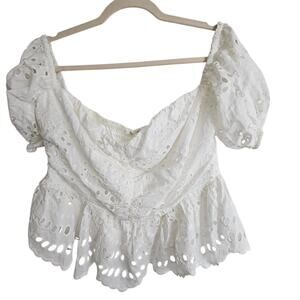 Express Top Peplum Blouse Eyelet Blouse Babydoll Top Square Neck Blouse L White